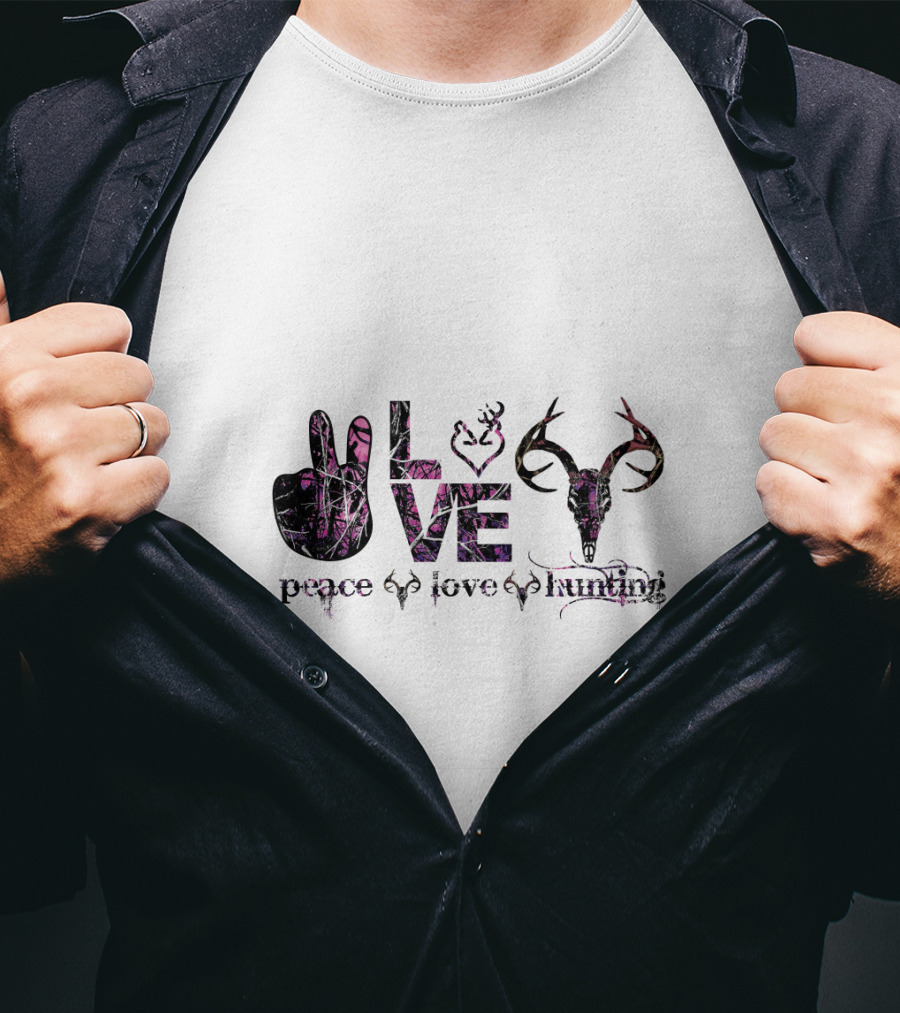 Peace Love Hunting Antler Symbolism Wildlife Passion T-Shirt