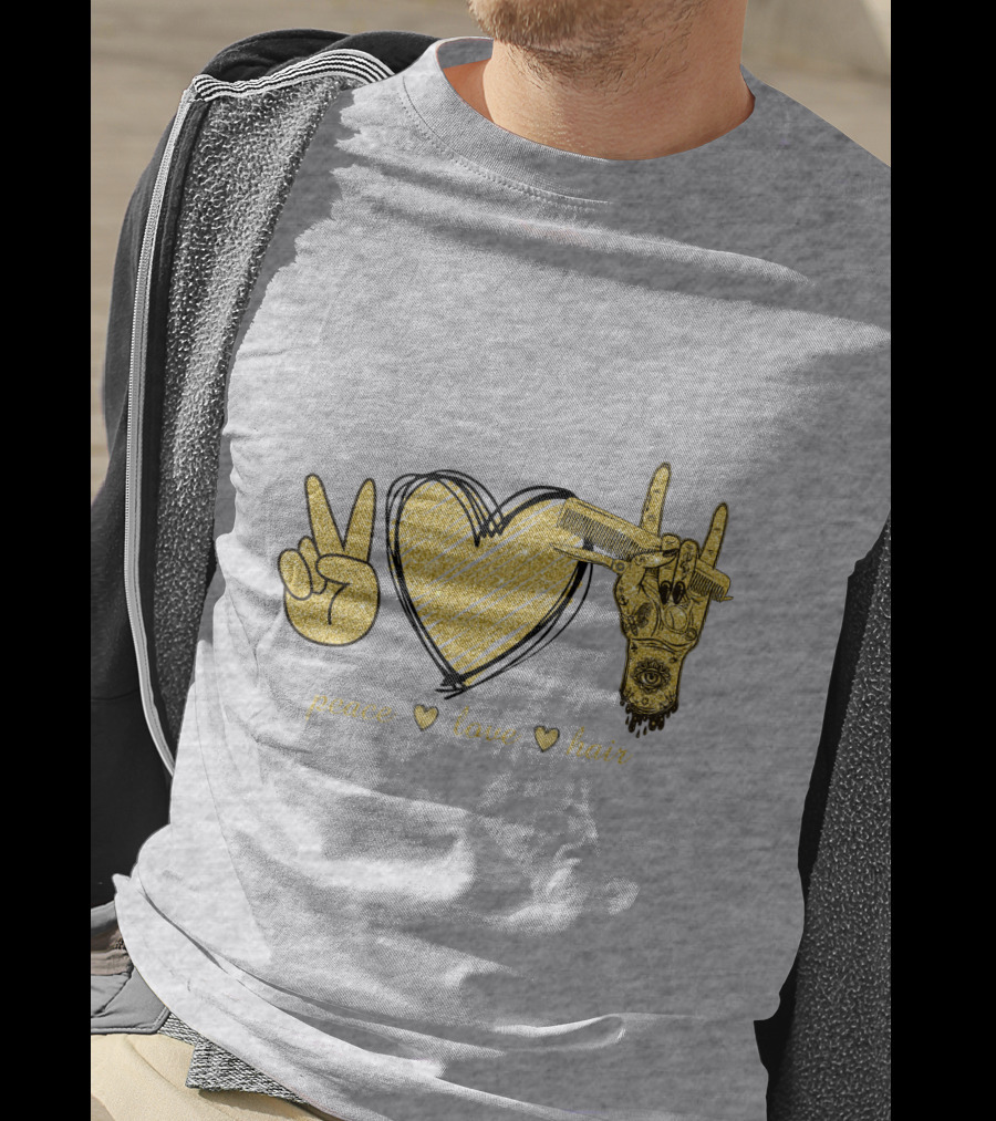 Peace Love Hair Glitter Heart And Scissors T-Shirt