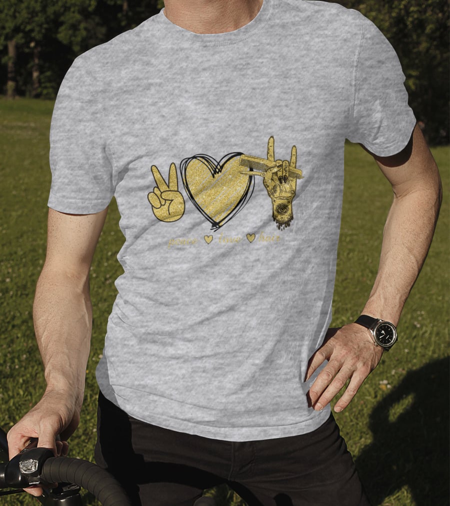 Peace Love Hair Glitter Heart And Scissors T-Shirt