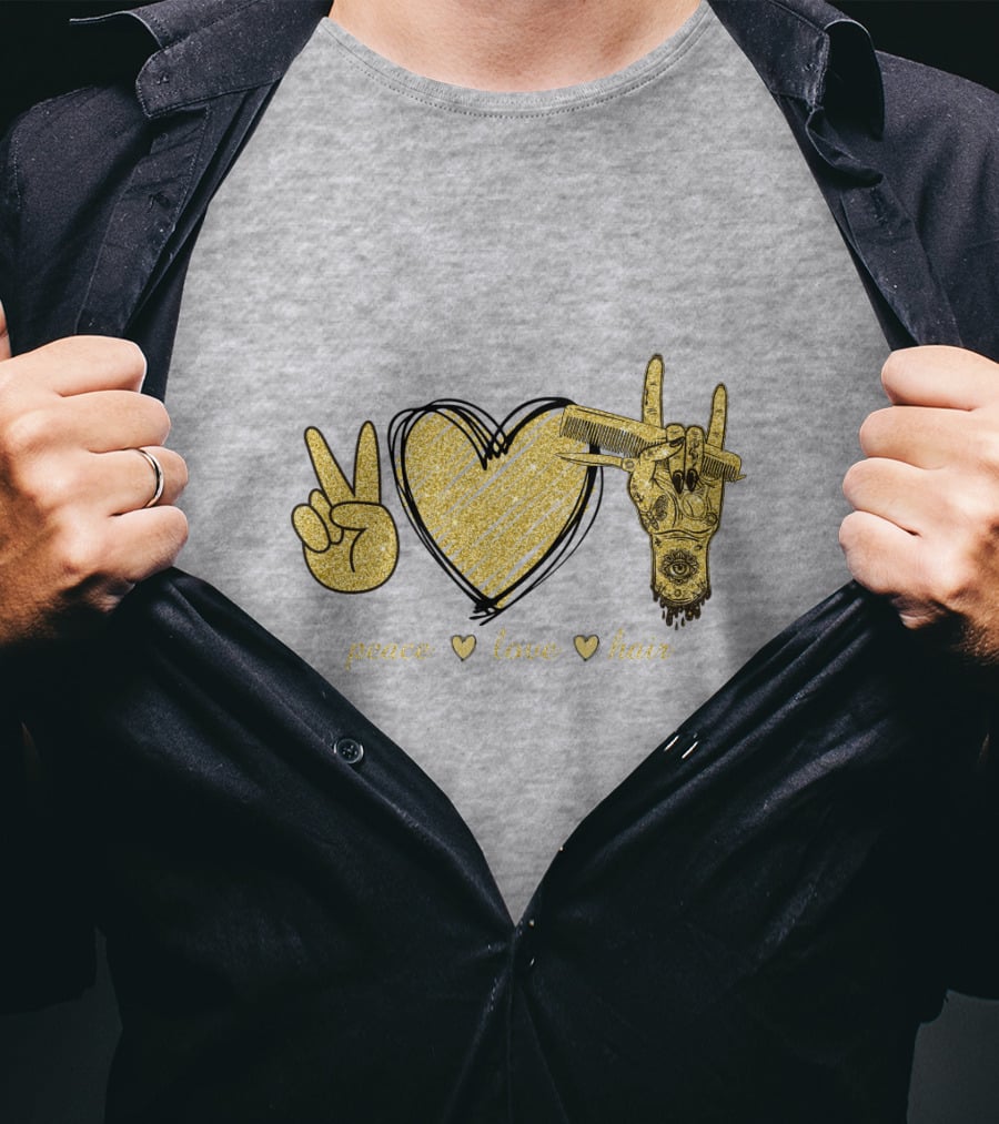 Peace Love Hair Glitter Heart And Scissors T-Shirt