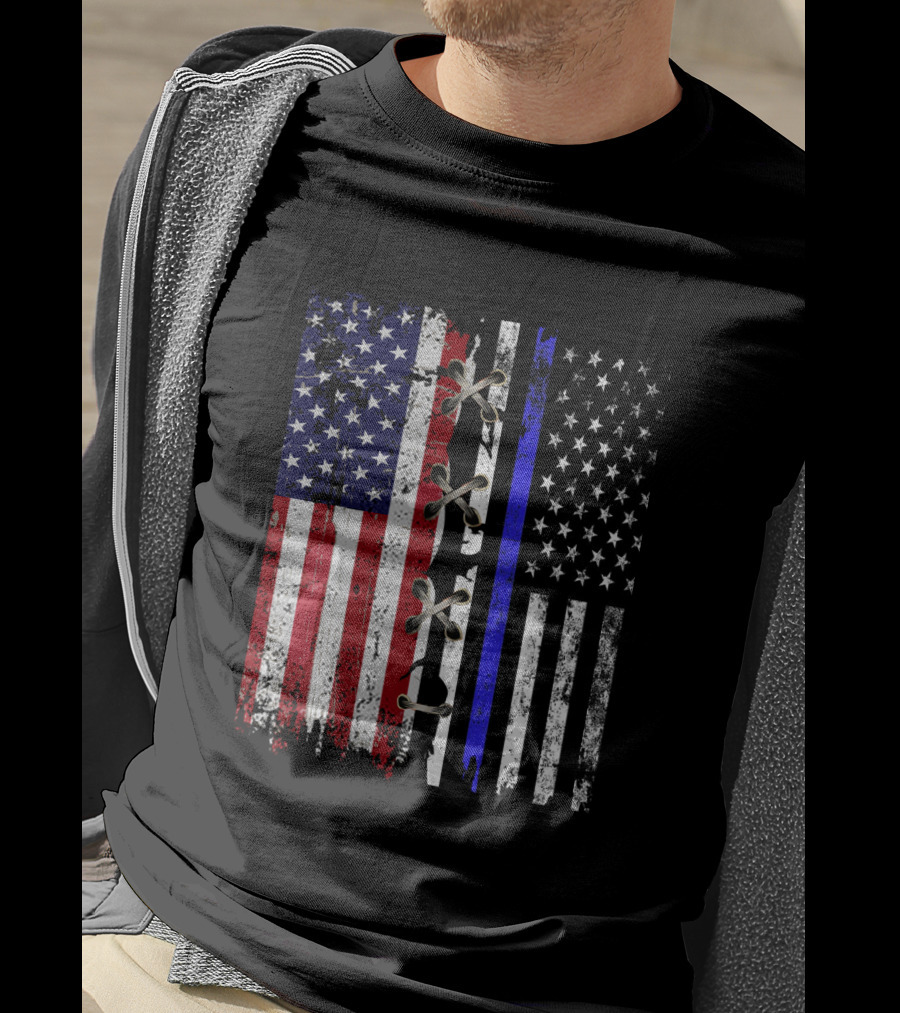 American Flag Thin Blue Line Split T-Shirt