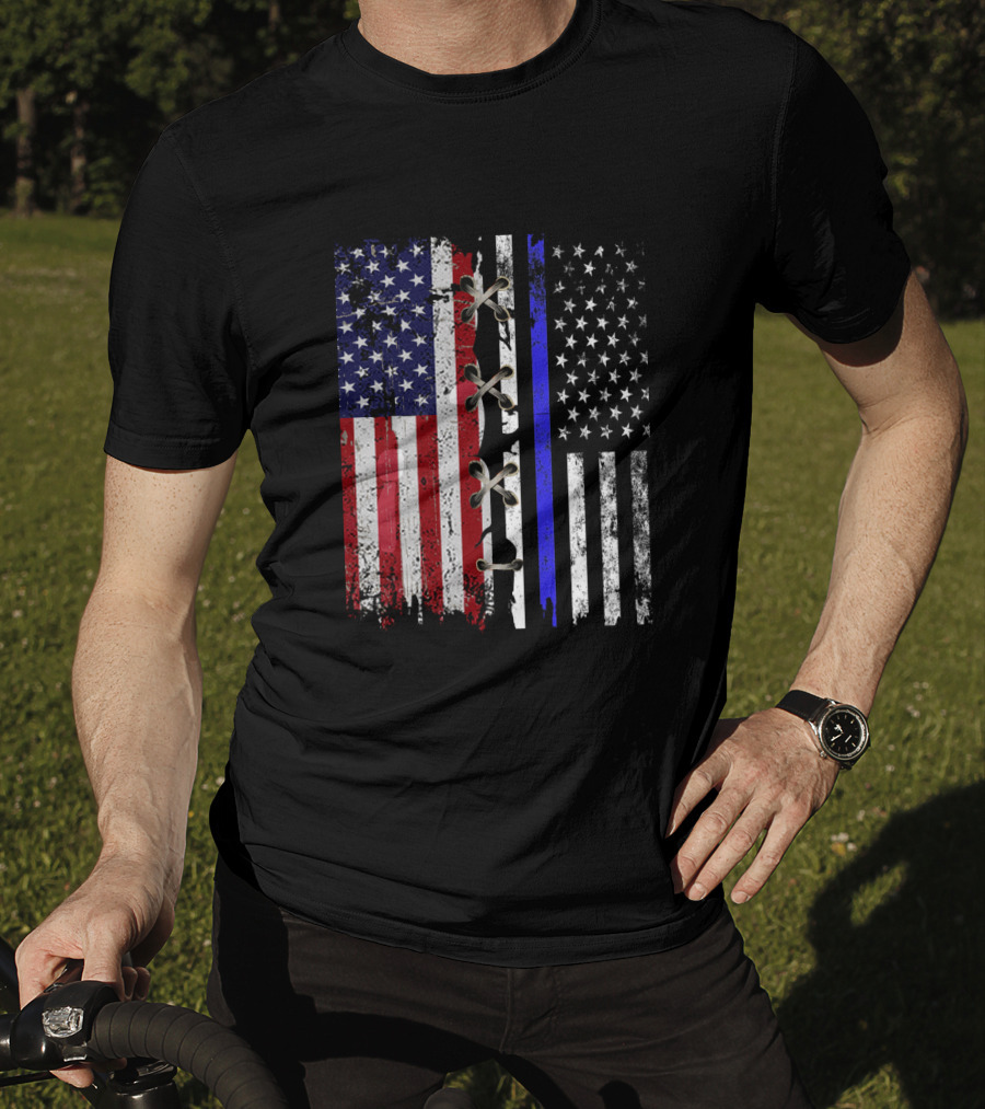 American Flag Thin Blue Line Split T-Shirt