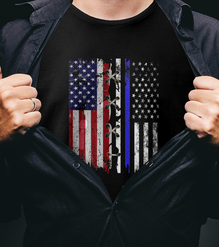 American Flag Thin Blue Line Split T-Shirt