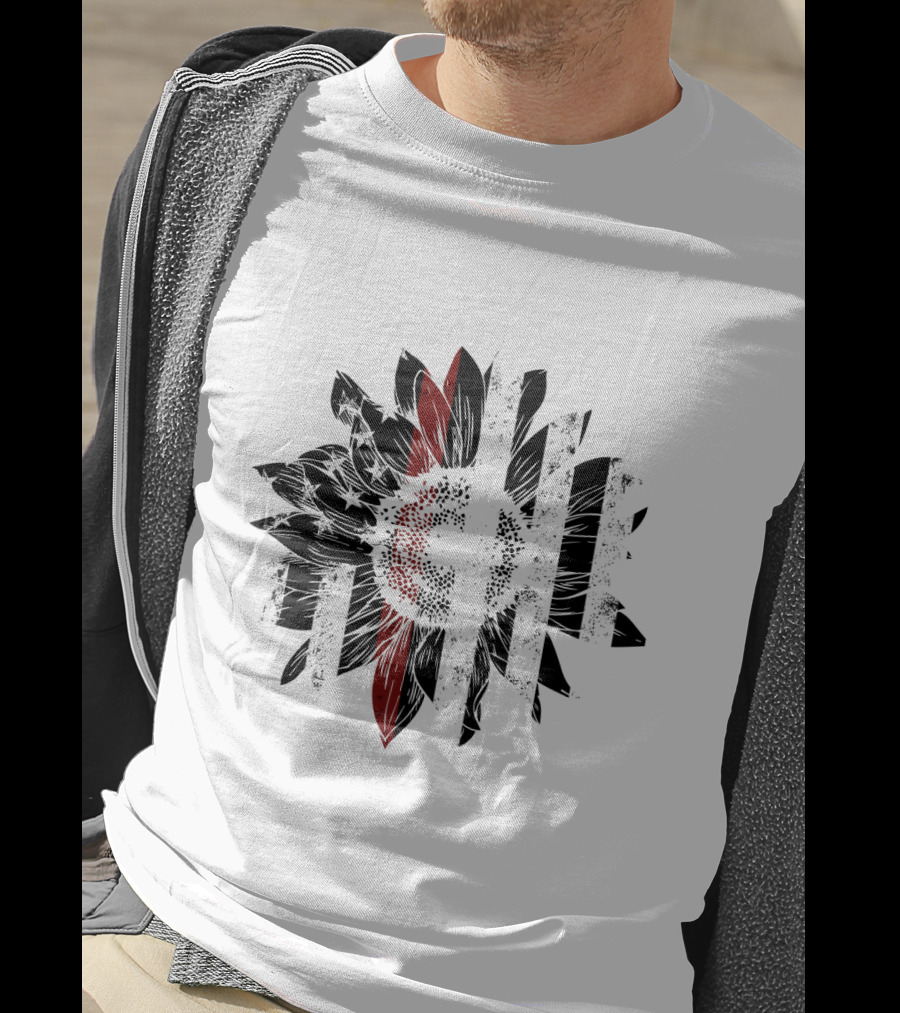 Thin Red Line American Flag Sunflower T-Shirt