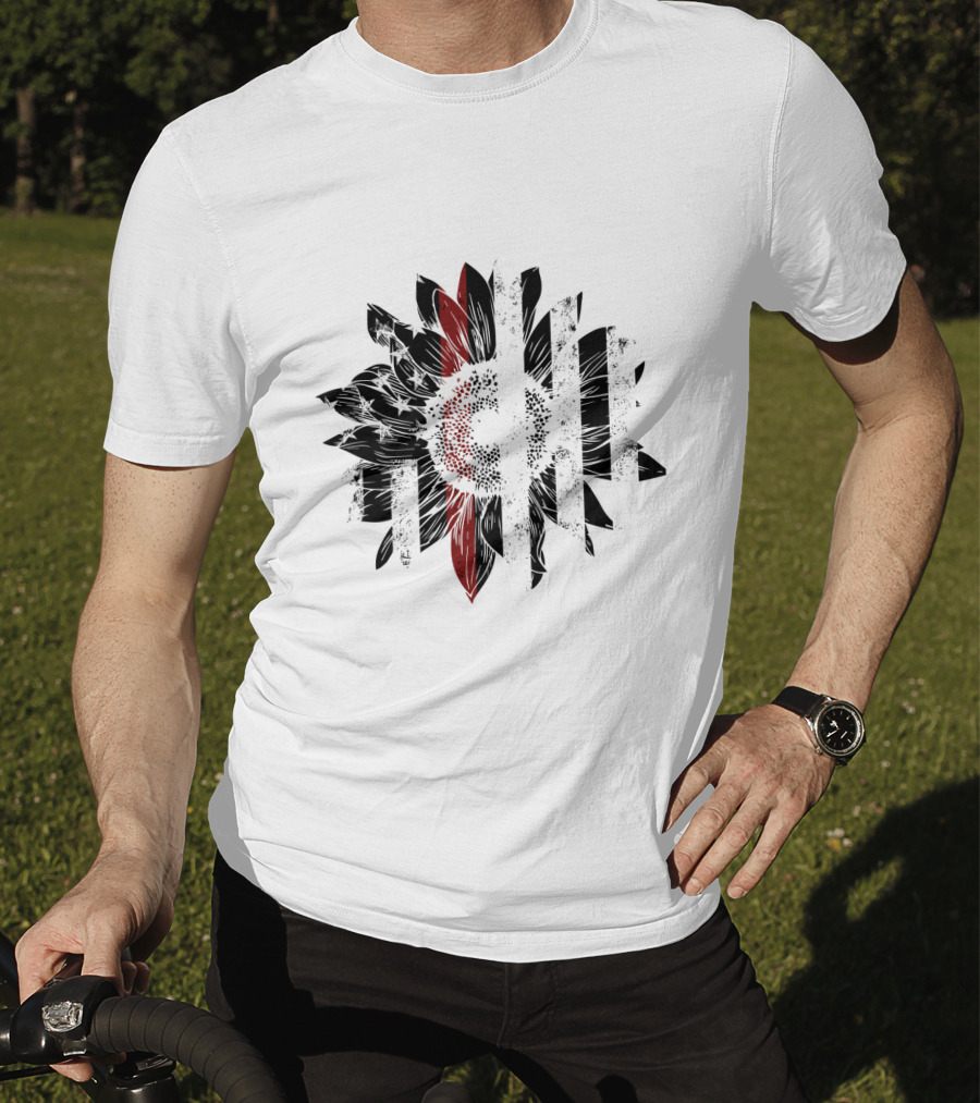 Thin Red Line American Flag Sunflower T-Shirt