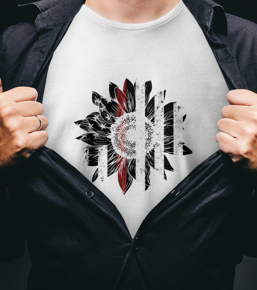 Thin Red Line American Flag Sunflower T-Shirt