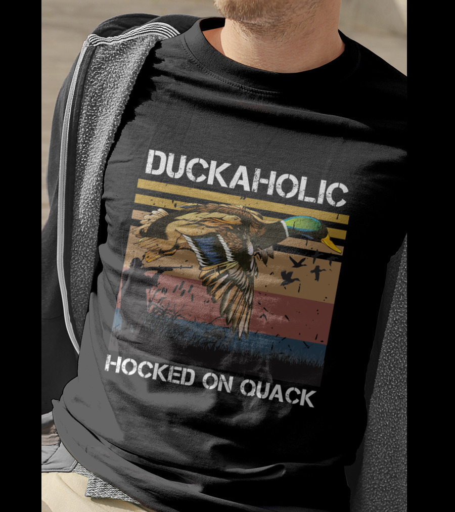 DUCKAHOLIC HOOKED ON QUACK Hunter And Flying Ducks T-Shirt