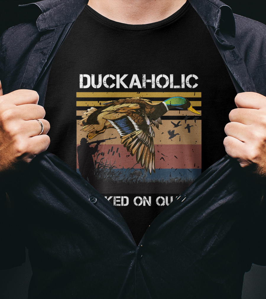 DUCKAHOLIC HOOKED ON QUACK Hunter And Flying Ducks T-Shirt