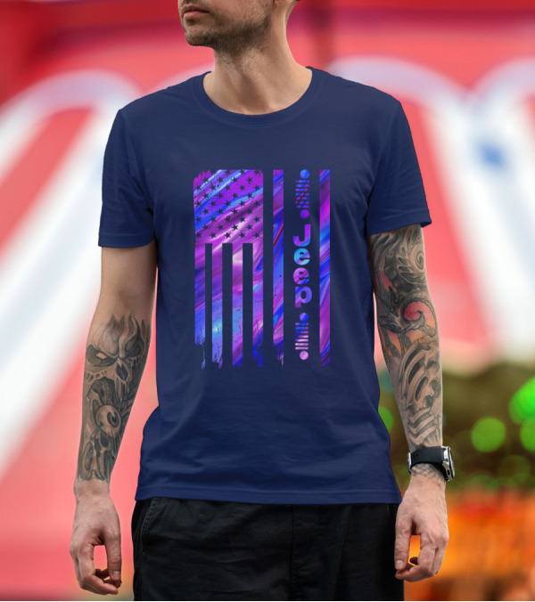 Premium T-Shirt: Jeep Girl American Flag Stars Purple Blue T-Shirt Jeep Girl American Flag Stars Purple Blue T-Shirt