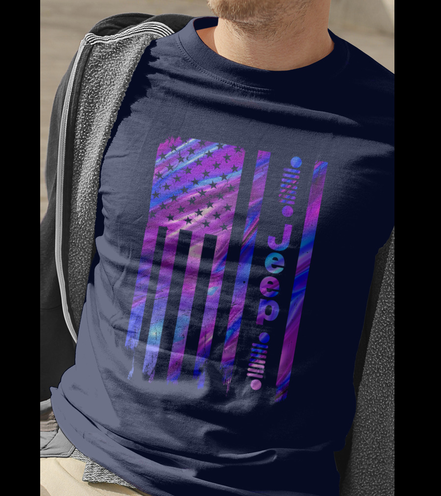 Jeep Girl American Flag Stars Purple Blue T-Shirt