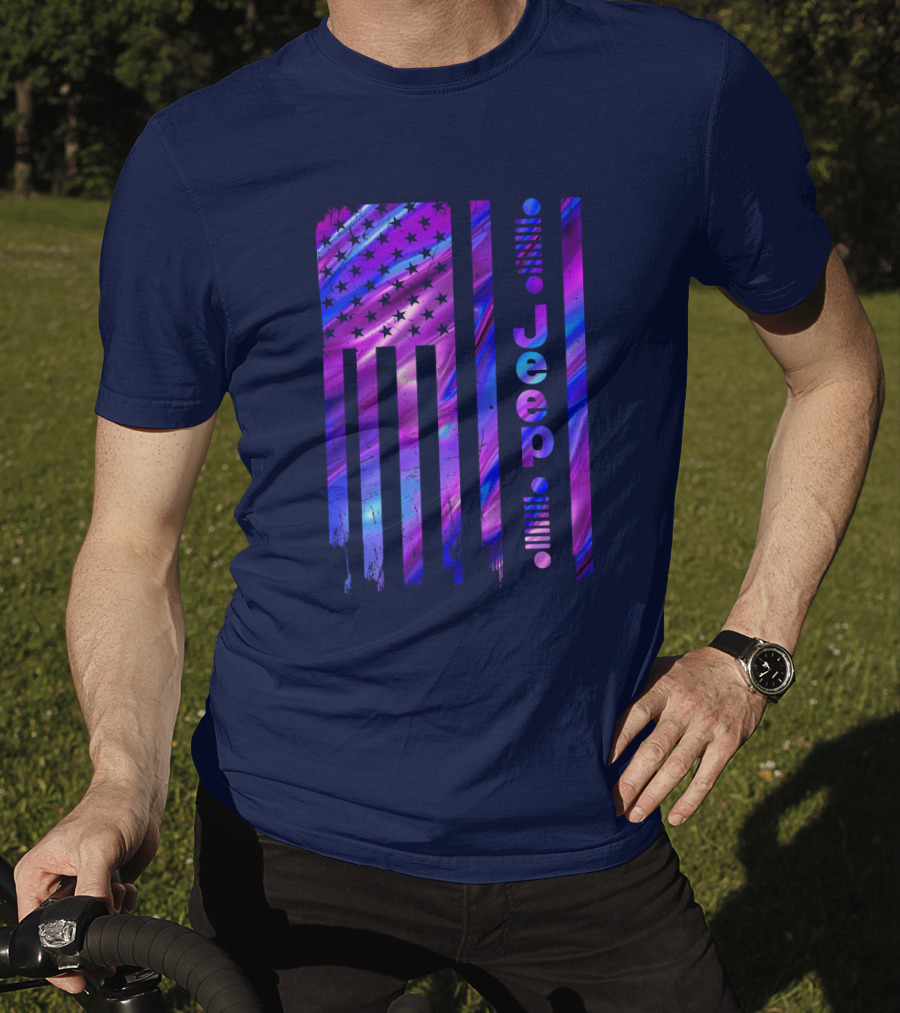 Jeep Girl American Flag Stars Purple Blue T-Shirt
