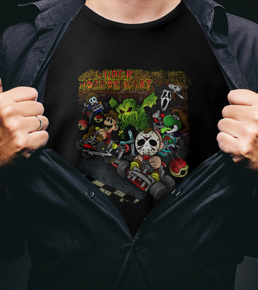 Super Horror Kart Characters In Nightmare Race Scene T-Shirt