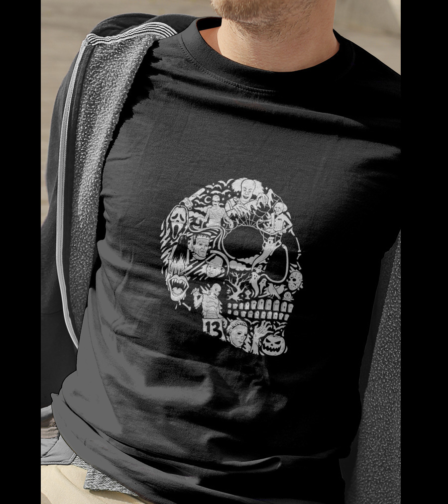 Skull Villain Horror Icons Collage T-Shirt