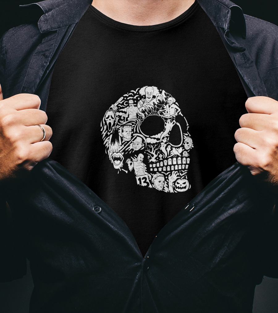 Skull Villain Horror Icons Collage T-Shirt