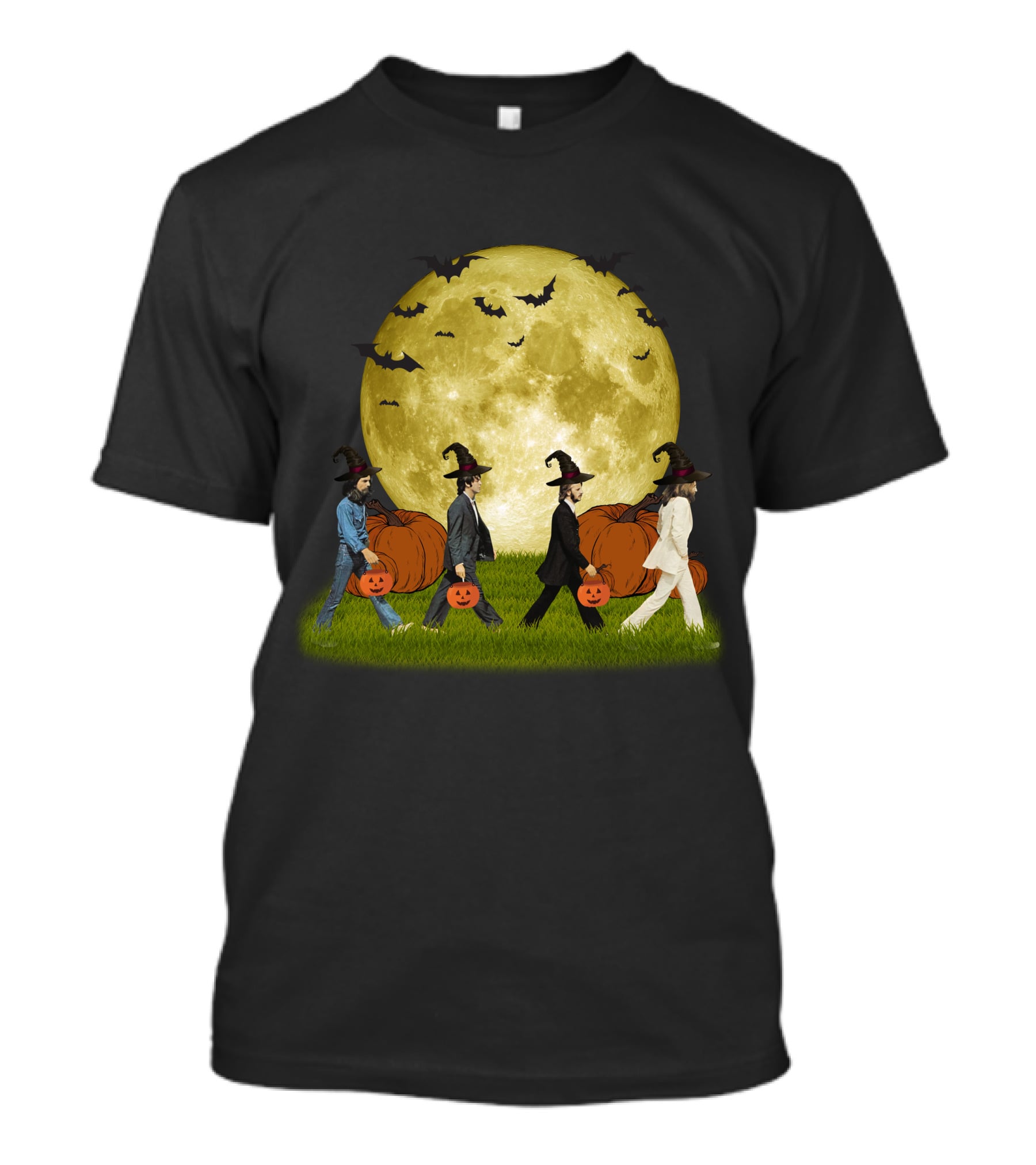 Abbey Road Halloween Crossing With Pumpkins And Witches Under Full Moon T-Shirt