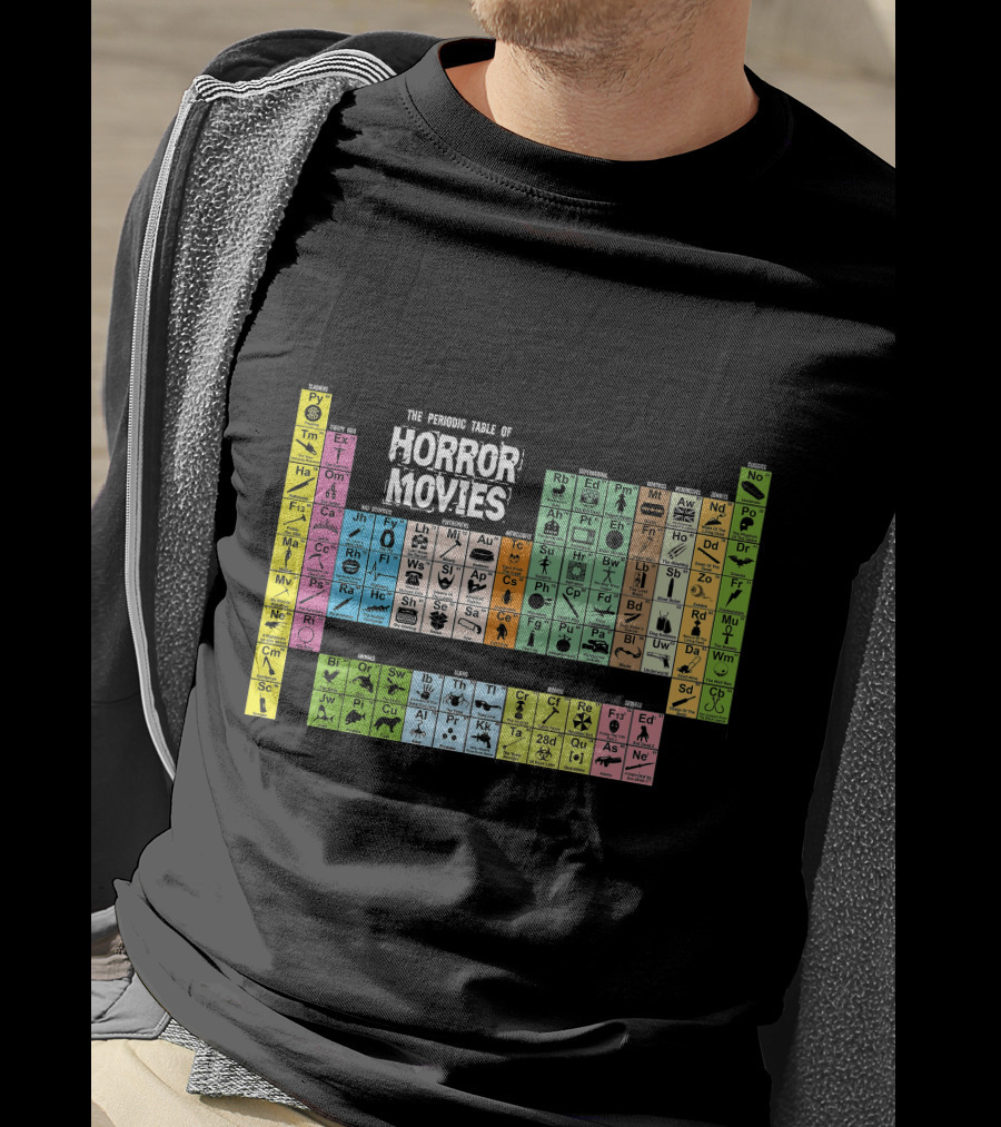 The Periodic Table Of Horror Movies Featuring Iconic Horror Movie Elements T-Shirt