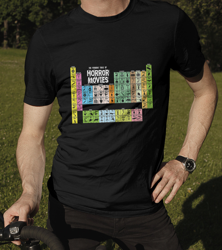 The Periodic Table Of Horror Movies Featuring Iconic Horror Movie Elements T-Shirt