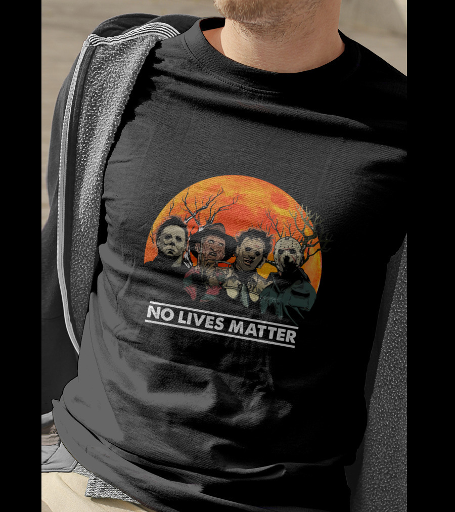No Lives Matter Halloween Horror Slashers Dark Forest Night Orange Moon T-Shirt