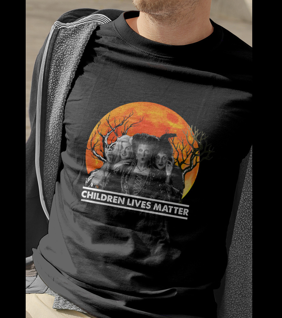 Children Lives Matter Witch Trio In Front Of Spooky Orange Moon And Trees T-Shirt