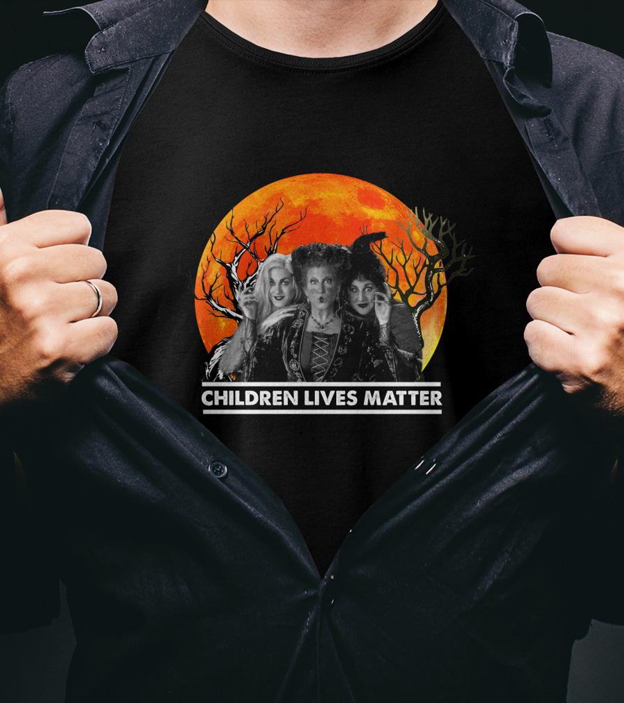 Children Lives Matter Witch Trio In Front Of Spooky Orange Moon And Trees T-Shirt