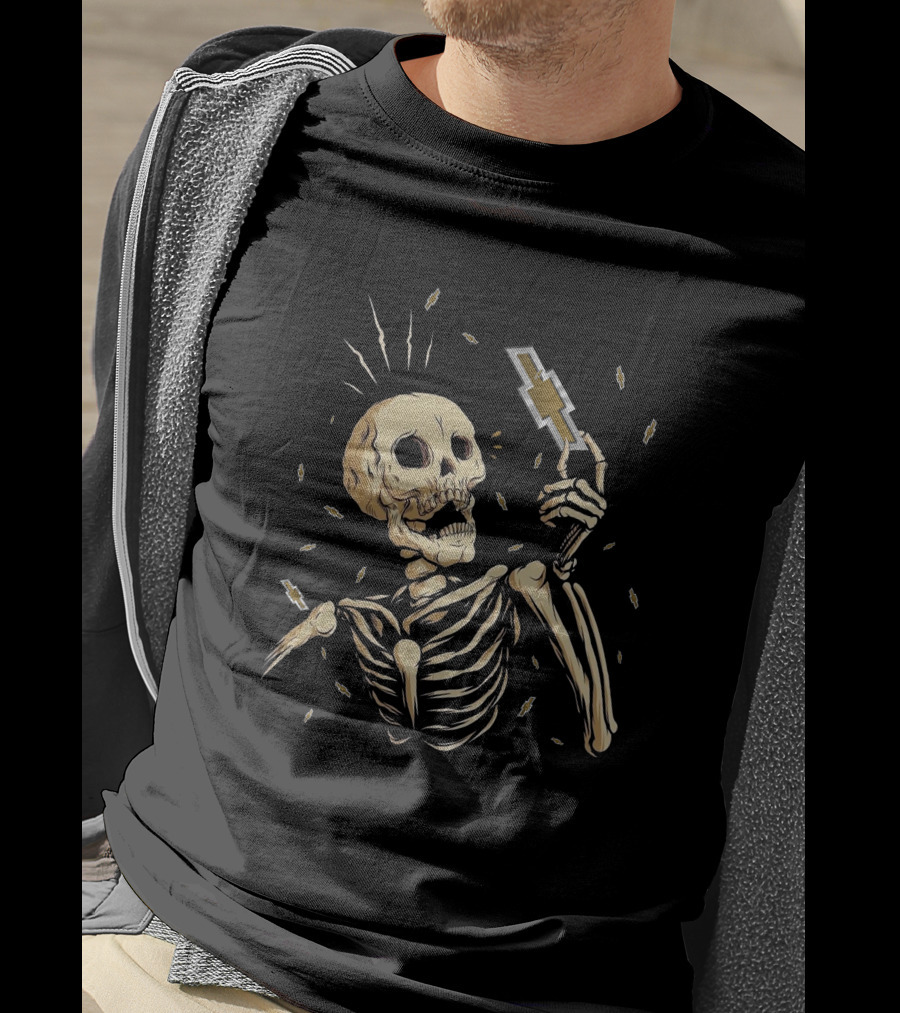 Skull Holding Chevy Emblem With Lightning Motif T-Shirt