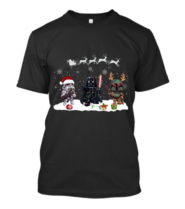 Christmas Is Comming Star Wars Characters Santa Vader Bounty Hunter Snow Holiday T-Shirt