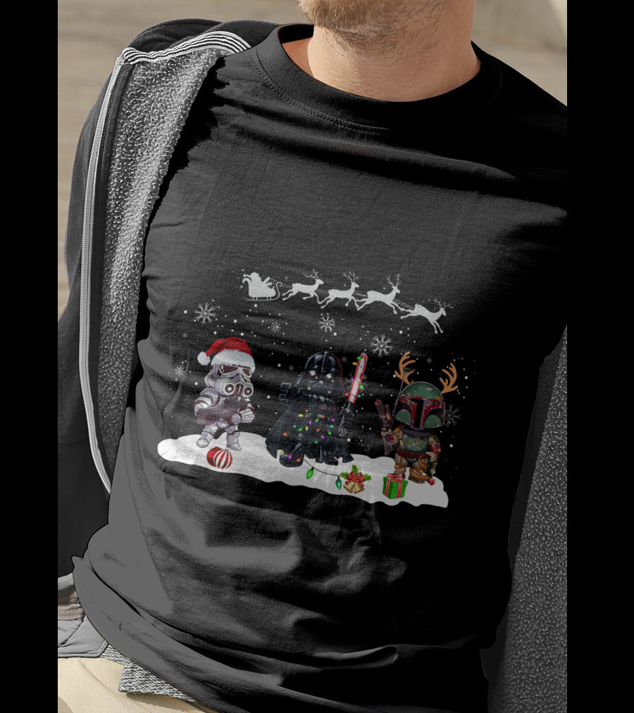 Christmas Is Comming Star Wars Characters Santa Vader Bounty Hunter Snow Holiday T-Shirt