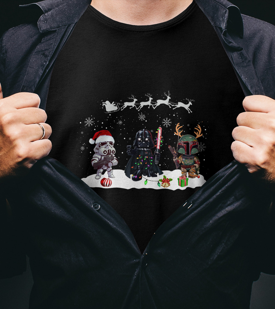 Christmas Is Comming Star Wars Characters Santa Vader Bounty Hunter Snow Holiday T-Shirt