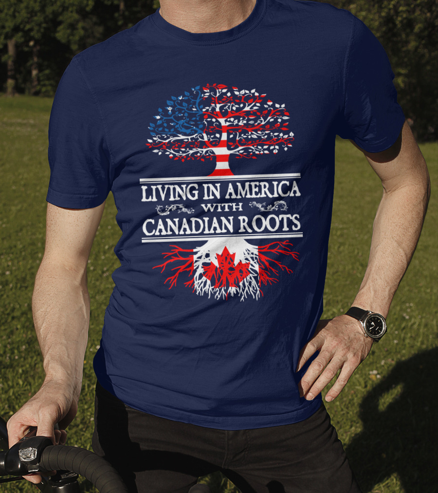 Living In America With Canadian Roots Tree Flag T-Shirt