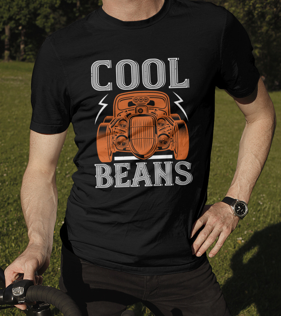 COOL BEANS Orange Vintage Car With Lightning Bolts T-Shirt