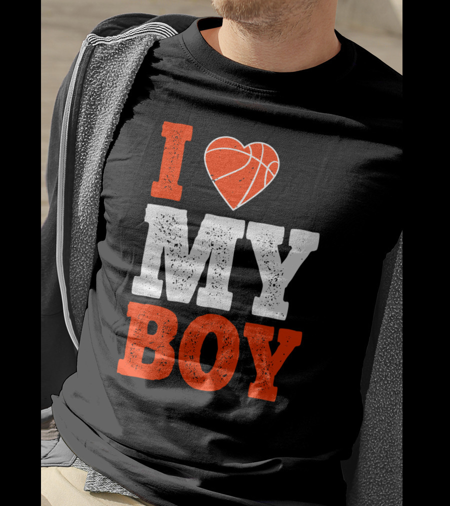 I Love My Boy Basketball Heart T-Shirt