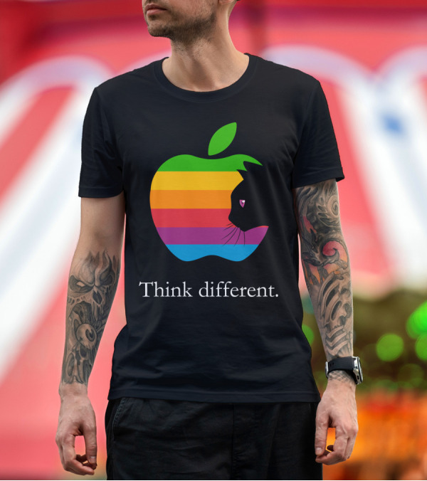 Premium T-Shirt: Think Different Apple Logo Rainbow Cat Face T-Shirt Think Different Apple Logo Rainbow Cat Face T-Shirt