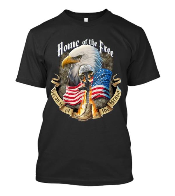 Home Of The Free Because Of The Brave American Eagle Soldier Helmet Flag T-Shirt