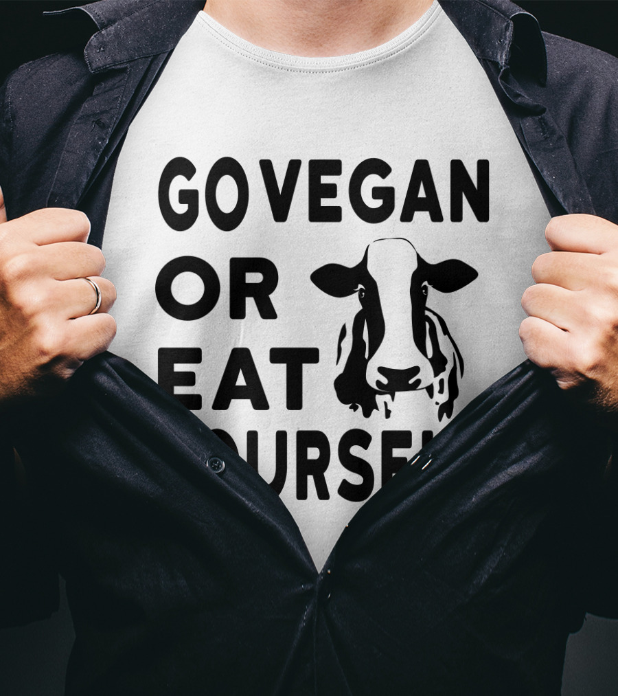 Go Vegan OR Eat Yourself Cow Image T-Shirt