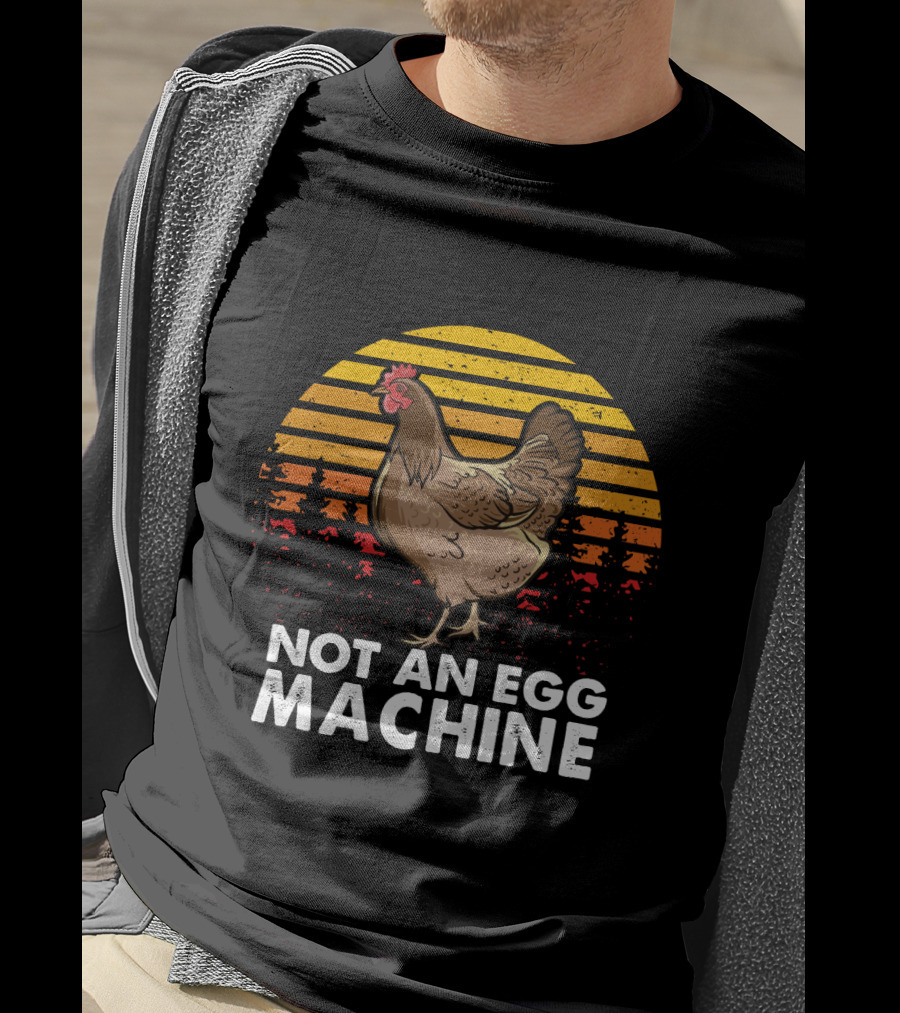 Not An Egg Machine Sunset Chicken Forest Stripes T-Shirt