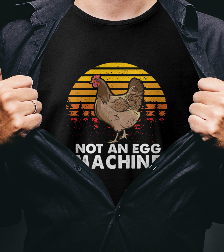 Not An Egg Machine Sunset Chicken Forest Stripes T-Shirt