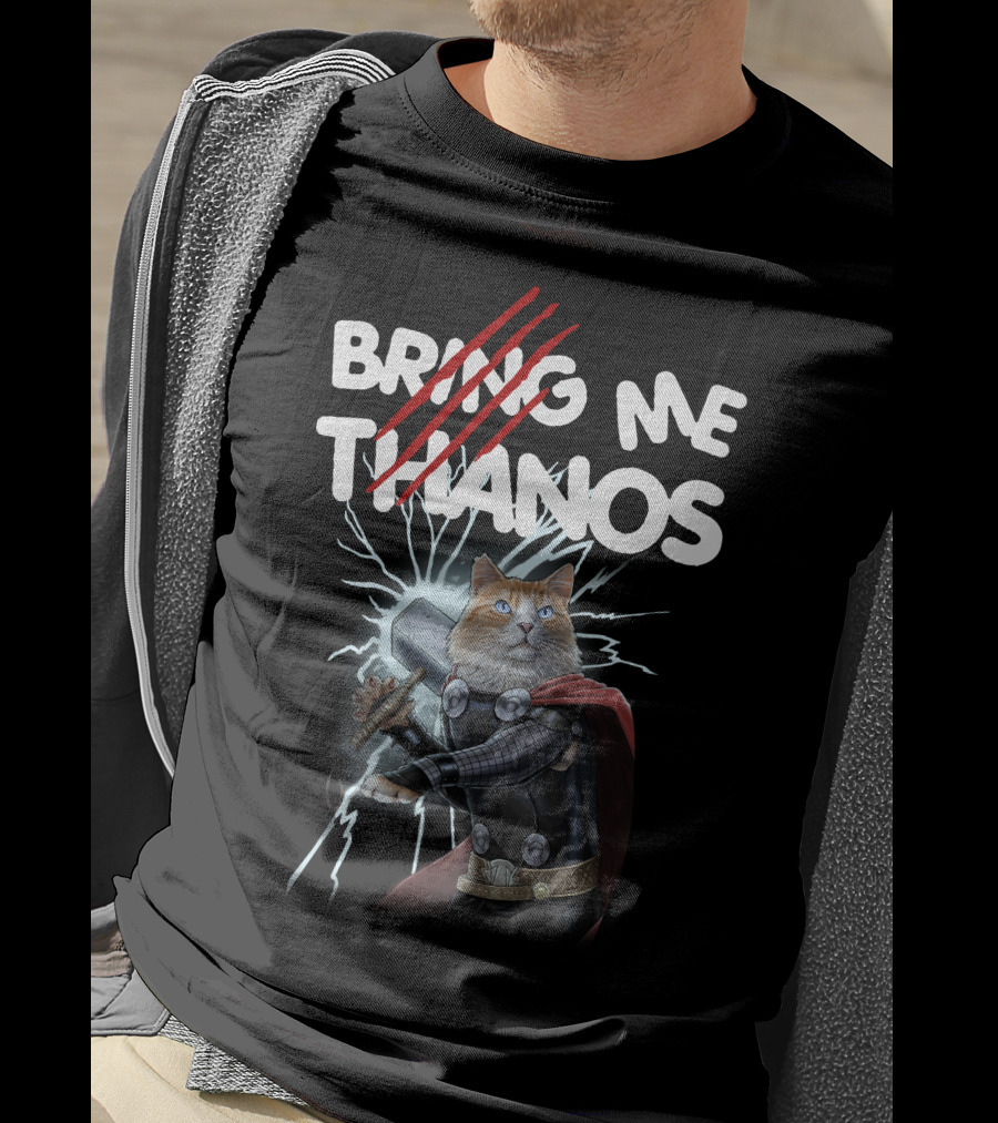 Bring Me Thanos Cat With Hammer And Lightning T-Shirt