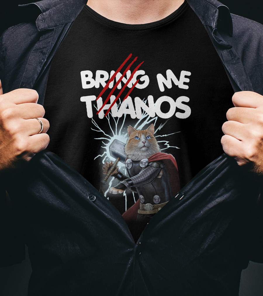 Bring Me Thanos Cat With Hammer And Lightning T-Shirt
