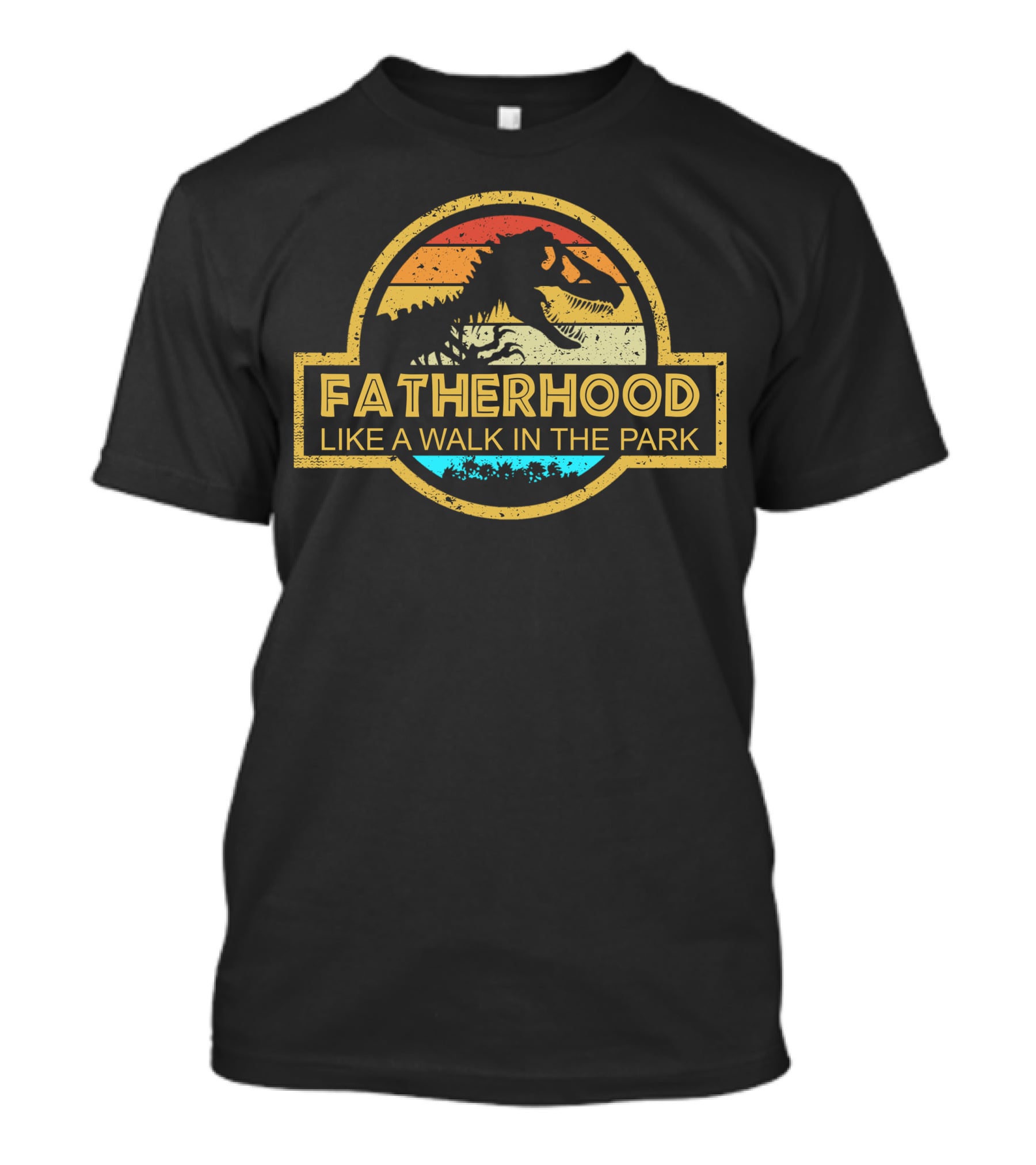Fatherhood Like A Walk In The Park Dinosaur Retro Emblem T-Shirt