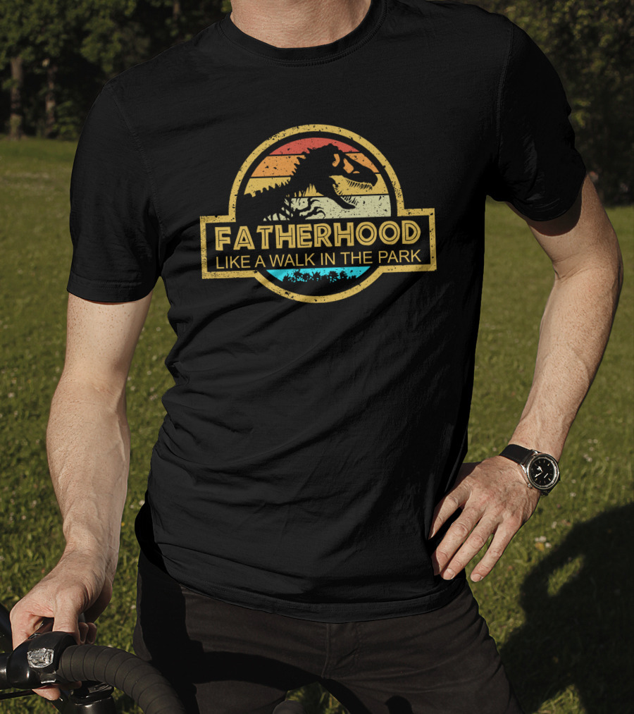 Fatherhood Like A Walk In The Park Dinosaur Retro Emblem T-Shirt