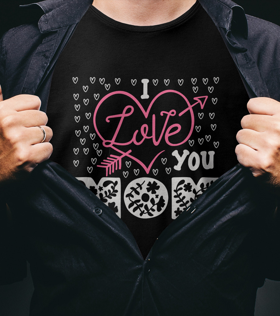 I Love You Mom Floral Heart Arrow T-Shirt