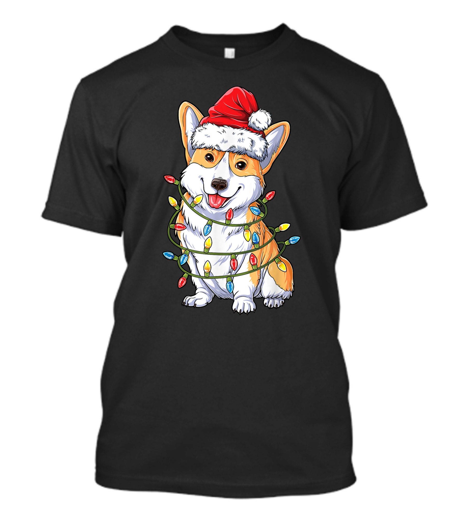 Corgi Dog Christmas Lights Ugly Sweater Santa Hat T-Shirt