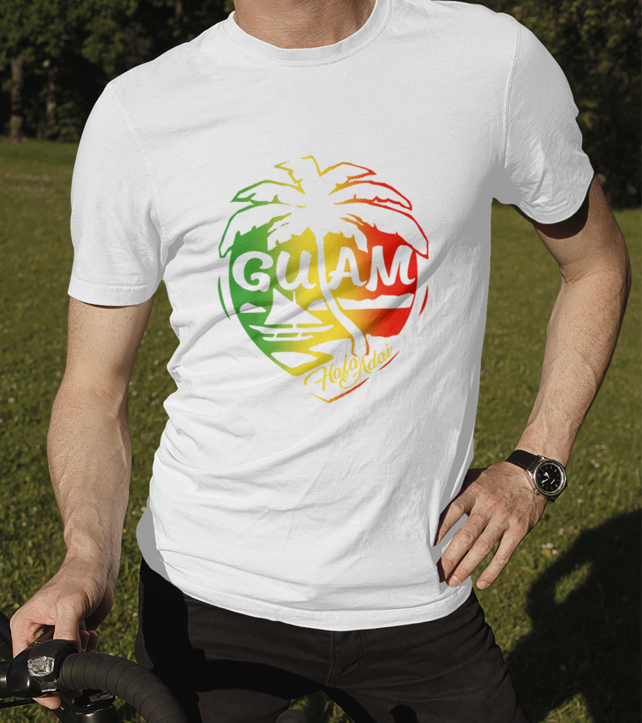 Guam Flag Islanders Pride Guamanian Chamorro History Hafa Adai Palm Tree Iconic T-Shirt