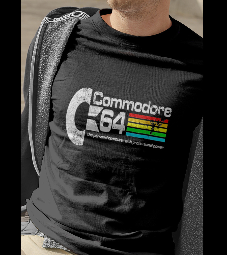 Commodore 64 The Personal Computer With Professional Power Retro Logo Textured T-Shirt