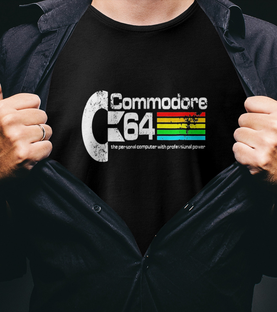 Commodore 64 The Personal Computer With Professional Power Retro Logo Textured T-Shirt