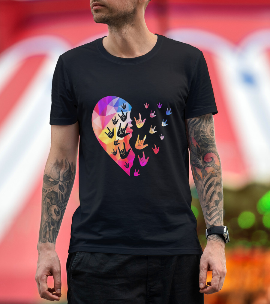 Broken Geometric Heart with Colorful Sign Language Hands T-Shirt