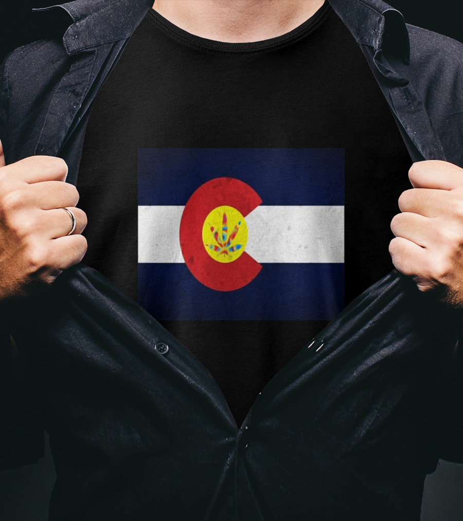 Colorado Flag Tie Dye Leaf Cannabis Symbol BlueWhiteRed T-Shirt