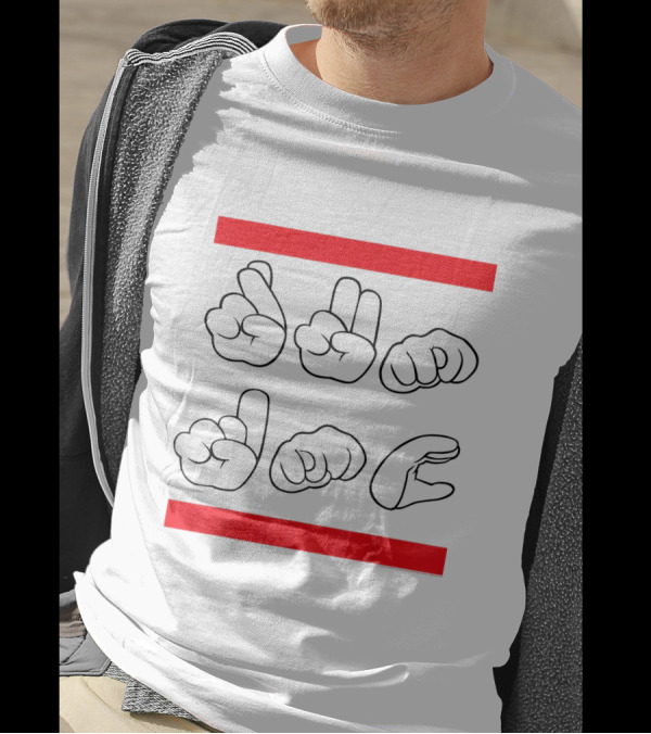 Run DMC ASL Graphic With Iconic Red Bars And Sign Language T-Shirt