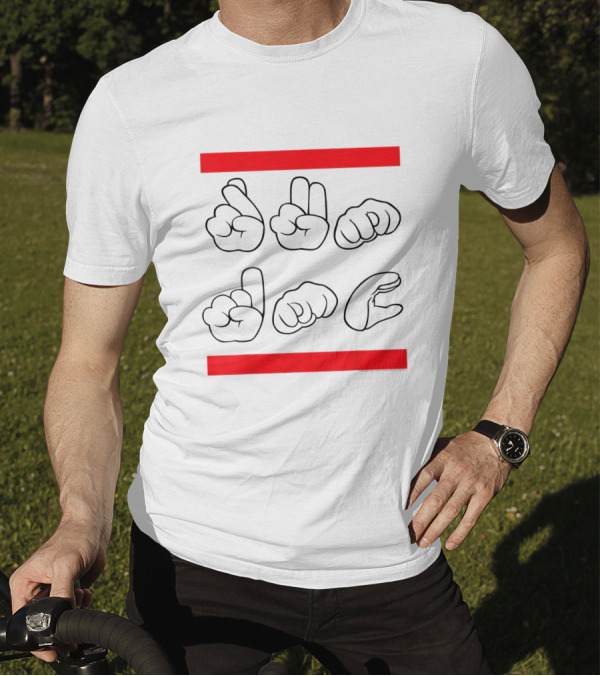 Run DMC ASL Graphic With Iconic Red Bars And Sign Language T-Shirt
