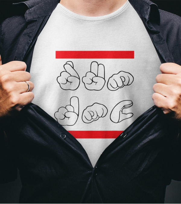 Run DMC ASL Graphic With Iconic Red Bars And Sign Language T-Shirt